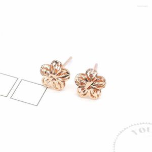 Stud -oorbellen 585 Purple Gold vergulde 14K Rose delicate kleine bloem oorstoppen Elegant Fresh For Women Everyday Party Sieraden