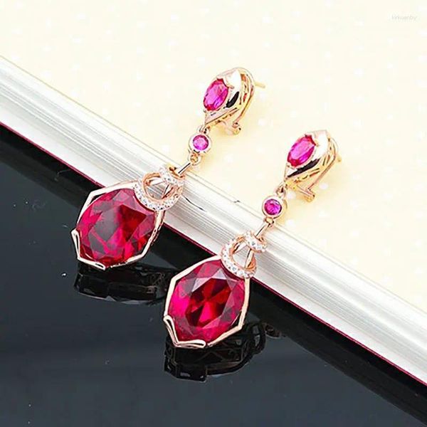 Boucles d'oreilles à tige plaquées or violet 585 14K Rose Ruby Boucles d'oreilles de luxe pour femmes Mode Longue Boucle d'oreille Bijoux de fiançailles de mariage Cadeau