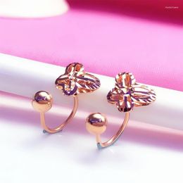 Boucles d'oreilles à tige 585 or violet doux papillon pour femmes et luxe léger 14k Rose en forme de U vis goujons d'oreille bijoux