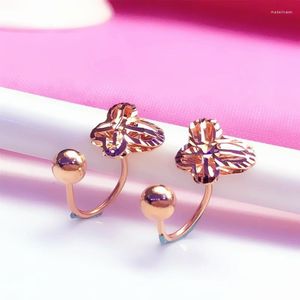 Boucles d'oreilles à tige 585 or violet doux papillon pour femmes et luxe léger 14k Rose en forme de U vis goujons d'oreille bijoux