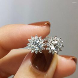 Stud -oorbellen 5 mm 0,5 ct D Moissanite 925 Zilver 18K AU750 Geplateerde briljante snit Geslacht Diamond Test edelsteen sneeuwvlok