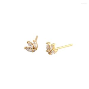 Stud-oorbellen 5 mm 5,5 mm 18k goud authentiek 925 sterling zilveren drie-zirkoon blad bloemblaadjes piercied oorbeen sieraden c-yhe0308
