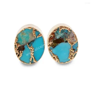 Boucles d'oreilles 5pair Chic ovale naturelle turquoise pierre or plate-plaque d'oreille boucles rétro femme bijoux cadeaux en gros