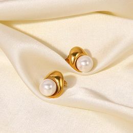 Pendientes de tuerca 5 pares de acero inoxidable chapado en oro de 18 quilates Shell perla gota de agua declaración pendiente joyería de moda para mujer