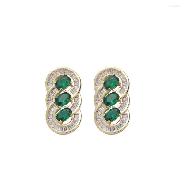 Pendientes de sementales 5Pairs/Lot Women Mujeres al por mayor de piedra verde Brass CZ Fashion Aring E031