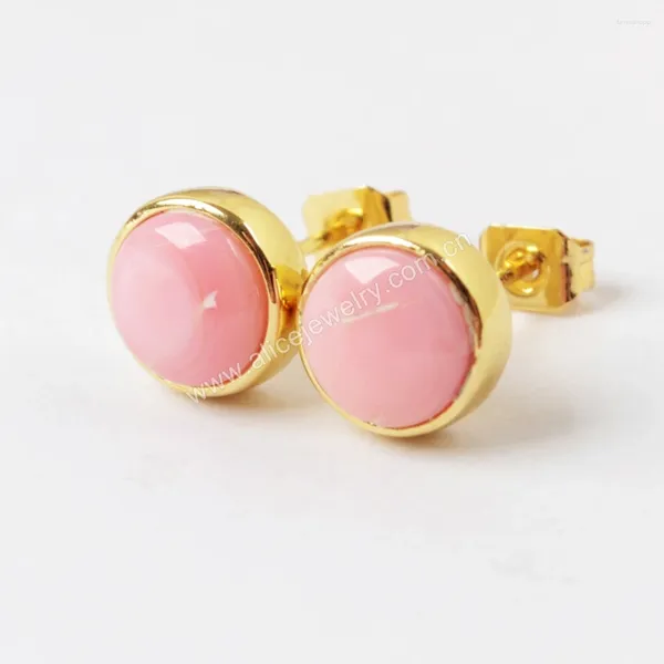 Pendientes de tachuelas 5Pairs mini redondo rosa piedra natural oreja de hueso de hueso de cartílago perforador de joyas para mujeres chapadas de oro de 18 quilates