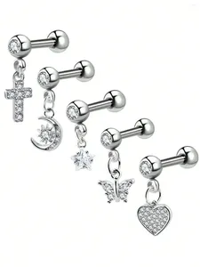 Stud Oorbellen 5 stk/set Cz Vlinder Liefde Cross Oor Tragus Kraakbeen Rvs Piercing Schroef Bal Kwab Barbell Body Jood