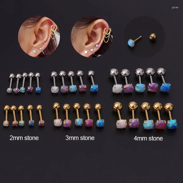 Boucles d'oreilles en acier inoxydable pour femmes, 5 pièces/lot, Mini pierre opale de couleur 20G, bijoux tendance, manchettes d'oreille, Piercing pour filles, vente en gros