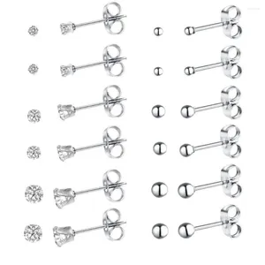 Oorknopjes 6-12 paar 20g roestvrij staal kleine ronde heldere zirkonia bal CZ kraakbeen voor vrouwen mannen 2 mm 3 mm 4 mm