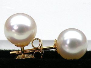 Studoor oorbellen 6,8 mm Perfect Round White Akoya Pearl Earring Solid 14K Yellow Gold