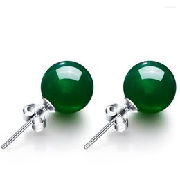 Boucles d'oreilles à tige 6-8mm Agate verte ronde pour femmes S925 Sterling Vintage bijoux fins mariage Brincos de haute qualité