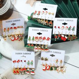 Oorknopjes 6 paar Kerstmis voor vrouwen Kerstboom Kerstman Sneeuwvlok Elanden Olie Druppeloorbel Meisjes Jaar Festival Sieraden