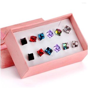 Boucles d'oreilles à clous, 6 paires, mode coréenne, Cube carré coloré, ensemble CZ, en acier inoxydable, magnétique, sans perçage, 6mm