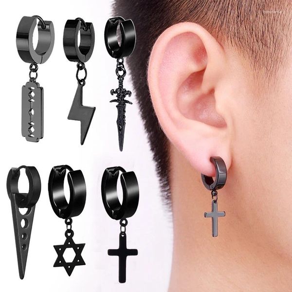 Boucles d'oreilles à clous, 6 paires de boucles d'oreilles noires, pendentif en acier inoxydable, bijoux pour hommes et femmes, Piercing d'oreille