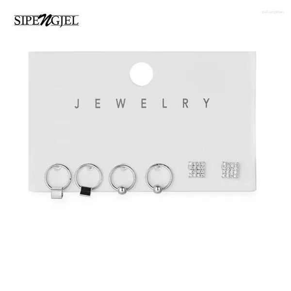 Boucles d'oreilles à goujons 6 PCS CUBIC ZIRCON Round Circle sets pour femmes Gold Silver Color Small Jewelry Cadeaux 2024