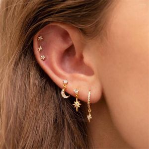 Boucles d'oreilles 6 pièces Zircon cubique étoile lune ensemble pour femmes couleur or Simple Cartilage Piercing ensembles de bijoux cadeaux 2023