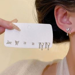 Boucles d'oreilles papillon en strass pour femmes, ensemble de 6 pièces, couleur argent, mode Punk, cœur, bijoux tendance, cadeaux, 2023