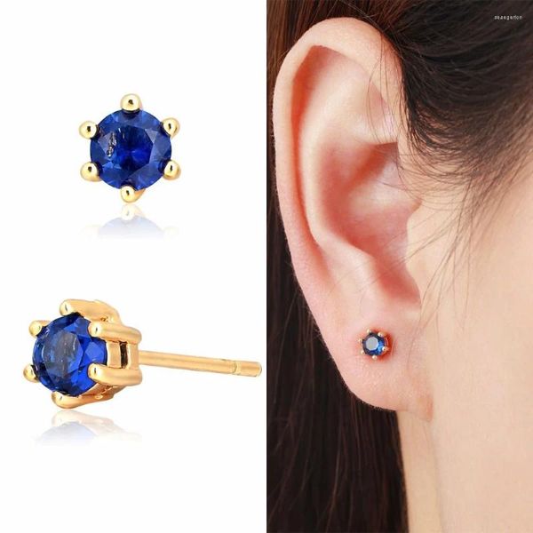 Boucles d'oreilles 6 couleurs petit rond mince CZ pour femmes enfants filles bébé enfant hommes Piercing bijoux 6 griffes couleur or 4mm Aros Aretes