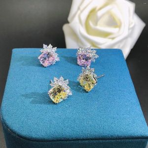 Oorknopjes (6Ct totaal) 3Ct elk kussen geslepen roze gele diamant AU585 massief 14K witgouden bruiloftssieraden