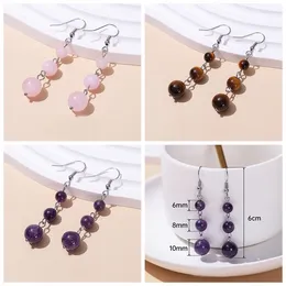 Boucles d'oreilles à clous en pierre de cristal de couleur naturelle, perles de forme ronde et lisse, bordure en acier inoxydable, 1 paire Sk520, 6mm8mm10mm