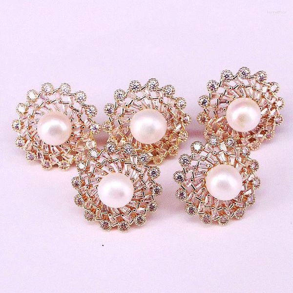 Boucles d'oreilles à tige 6 paires couleur or mode femmes Micro pavé clair Zircon perle d'eau douce fleur bijoux