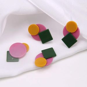 Pendientes de tuerca, 6 piezas, moda coreana, accesorios para mujer, costura, Color de colisión, Material de parche de resina geométrico, joyería Diy