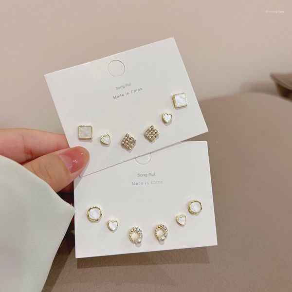 Boucles d'oreilles 6pcs 925 aiguille en argent pour les femmes coquille perles minimaliste géométrique tempérament percer accessoires ensemble bijoux cadeau