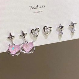 Boucles d'oreilles 6PCS / Set Personnalité des femmes mode Y2K Pink Crystal Temperament Piercing for Ears Korean 2024