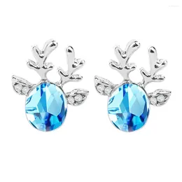 Pendientes de tuerca con forma de ciervo para mujer, 7 colores de moda, orejas de cristal con diamantes de imitación brillantes y grandes, astas plateadas