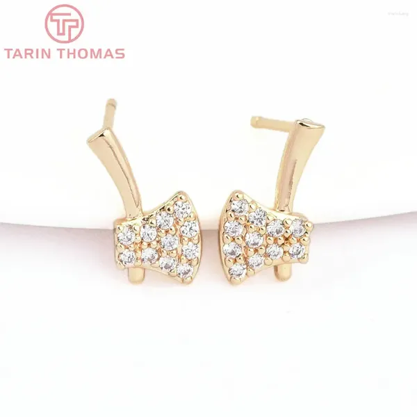 Pendientes de sementales (7883) 4pcs 6x12 mm de color oro 24 km latón con hallazgos de joyas de alta calidad simétricos en forma de circón