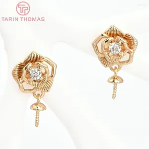 Stud -oorbellen (7884) 4 stcs 9,5x16 mm 24k gouden kleur messing met zirkoon bloem hoge kwaliteit diy sieraden bevindingen