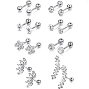 Boucles d'oreilles étalon 8 paires en acier inoxydable lune étoile fleur de cartilage cz cartilage perçage tragus haresque ensemble pour femmes hommes