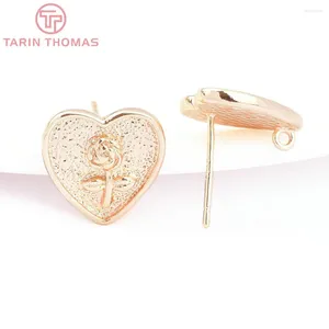 Stud -oorbellen (8081) 6 stks 13x12,5 mm 24k gouden kleur koperen hartvormige roos hoogwaardige sieraden bevindingen accessoires groothandel