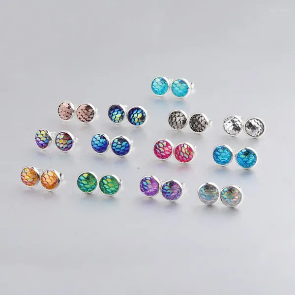 Boucles d'oreilles en forme d'écailles de poisson, 8MM, 12MM, Cabochon en résine plaqué couleur, pour femmes, hommes et filles, bijoux cadeau