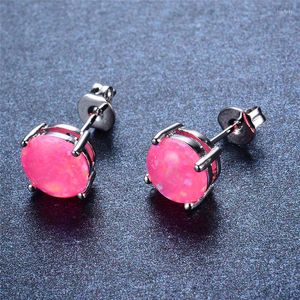 Stud -oorbellen 8 mm ronde roze vuur opaalsteen voor vrouwen roségouden zilveren kleur charme multicolor bruiloft mode sieraden