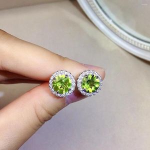 Oorknopjes 8 mm VVS-kwaliteit natuurlijke peridot voor kantoorvrouw Klassiek zilver massief 925 sieraden