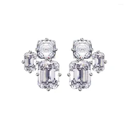 Oorknopjes 925 puur zilver voor vrouwelijke niche Instagram-stijl Emerald Cut Simulatie Diamant
