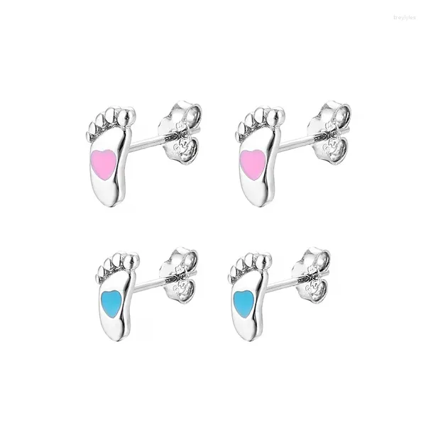 Boucles d'oreilles à clous en argent 925, bleu, rose, pied de bébé, pour femmes, fille, fille, fils, accessoires Anti-allergie, 2024