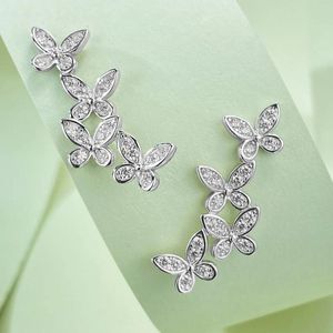 Boucles d'oreilles à tige en argent 925, papillon, mode, quatre grappes de brocart, vente en gros