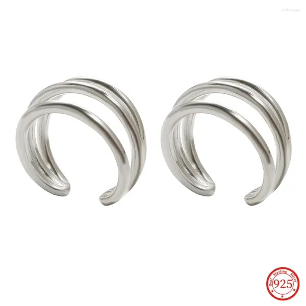 Pendientes de tuerca de plata 925 para mujer, Clip de oreja para mujer, abalorio de tres capas, puño en C Simple creativo, conjunto sin perforación, regalo de joyería de tendencia