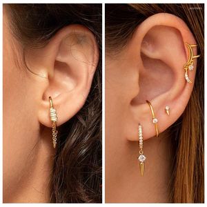 Stud -oorbellen 925 Silver Ear Naald Fashion Crystal Zirkon European en Amerikaanse geometrische piercing voor vrouwelijke sieraden