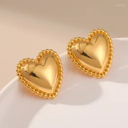 Pendientes de tuerca con cuentas de corazón de oro y plata 925 para mujer, joyería fina, accesorios minimalistas