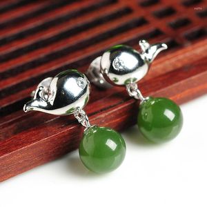 Boucles d'oreilles à tige en argent 925 incrustées de perles de jade naturelles baleine authentique et ornement d'oreille Tianyu clous d'animaux