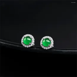 Boucles d'oreilles 925 Silver Natural Green Jadeite Perles Gem Stume de boucle d'oreille chanceuse Retro Luxury Jade Woman's Bridal Ear Ear Jewelry