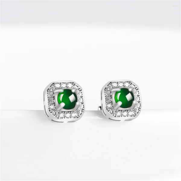 Boucles d'oreilles en argent 925, perles de jadéite verte naturelle, bout carré, boucle d'oreille porte-bonheur, certificat de luxe, bijou d'oreille de mariée pour femme
