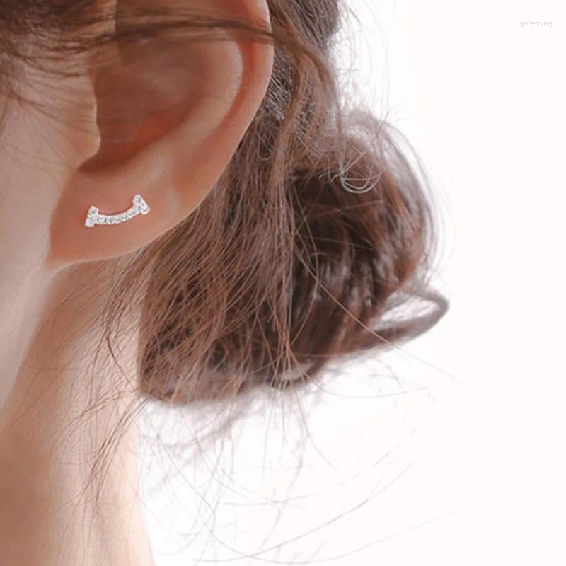 Stud Earrings 925 Silver Needle Asymmetry Crystal Smile Elegant For Women Gifts Jewelry Pendientes Brincos Eh360