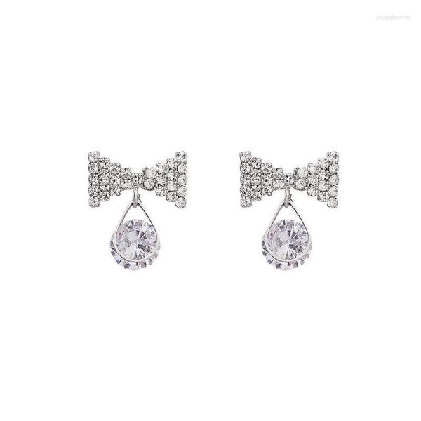 Boucles d'oreilles 925 argent aiguille noeud papillon Zircon Bowknot chanceux amour coeur fête des mères femme fille mariage bénédiction oreille goujons bijoux