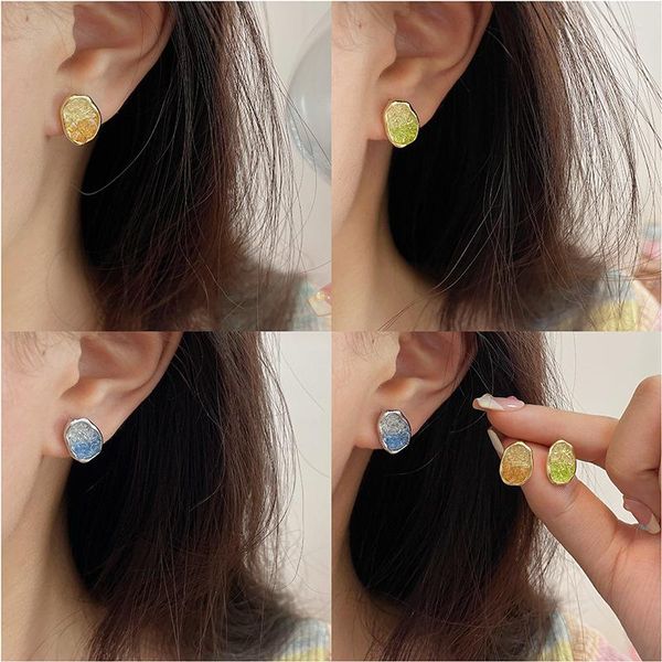 Boucles d'Oreille Clou Argent 925 Aiguille Coloré Dégradé Ovale Cristal Pour Femme Simple Lumière Luxe Petit Bijoux Frais