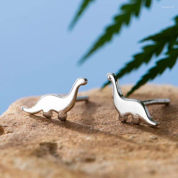 Pendientes de tuerca con forma de dinosaurio para mujer y niña, aretes con aguja de plata 925, joyería de moda E841