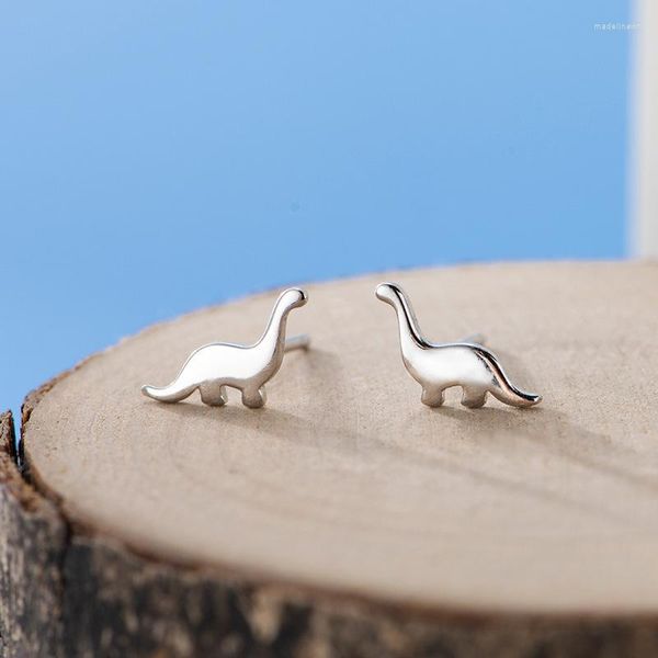 Pendientes de tuerca con forma de dinosaurio para mujer y niña, aretes con aguja de plata 925, joyería de moda encantadora, Pendientes E841